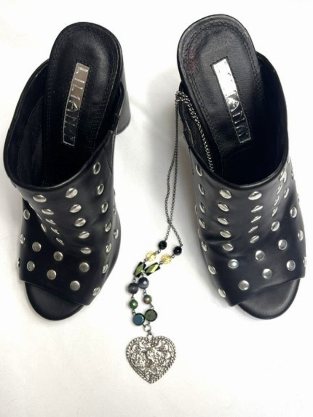 Liliana Black w/Metal Embellishments Mules Sz 6.5 EUC
